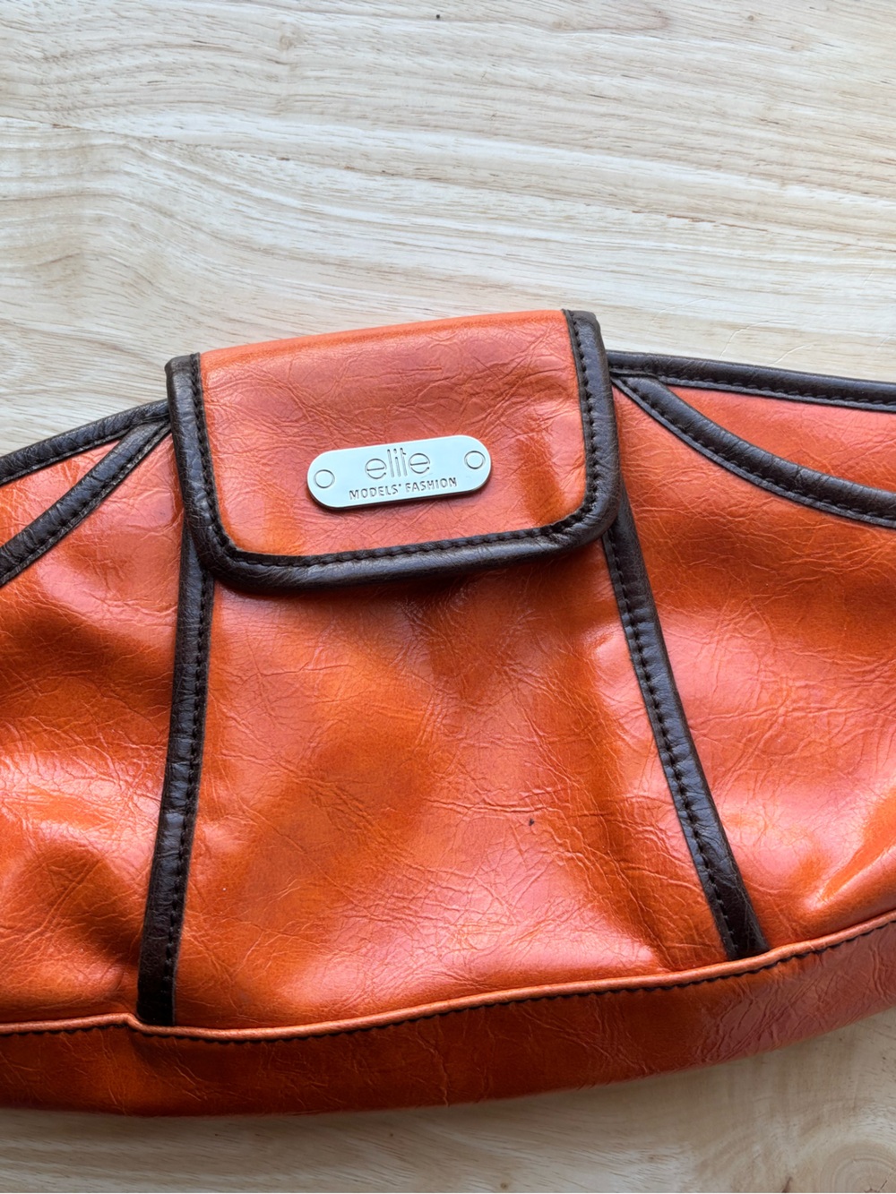 Elle Orange Faux Leather Clutch with Dark Trim
